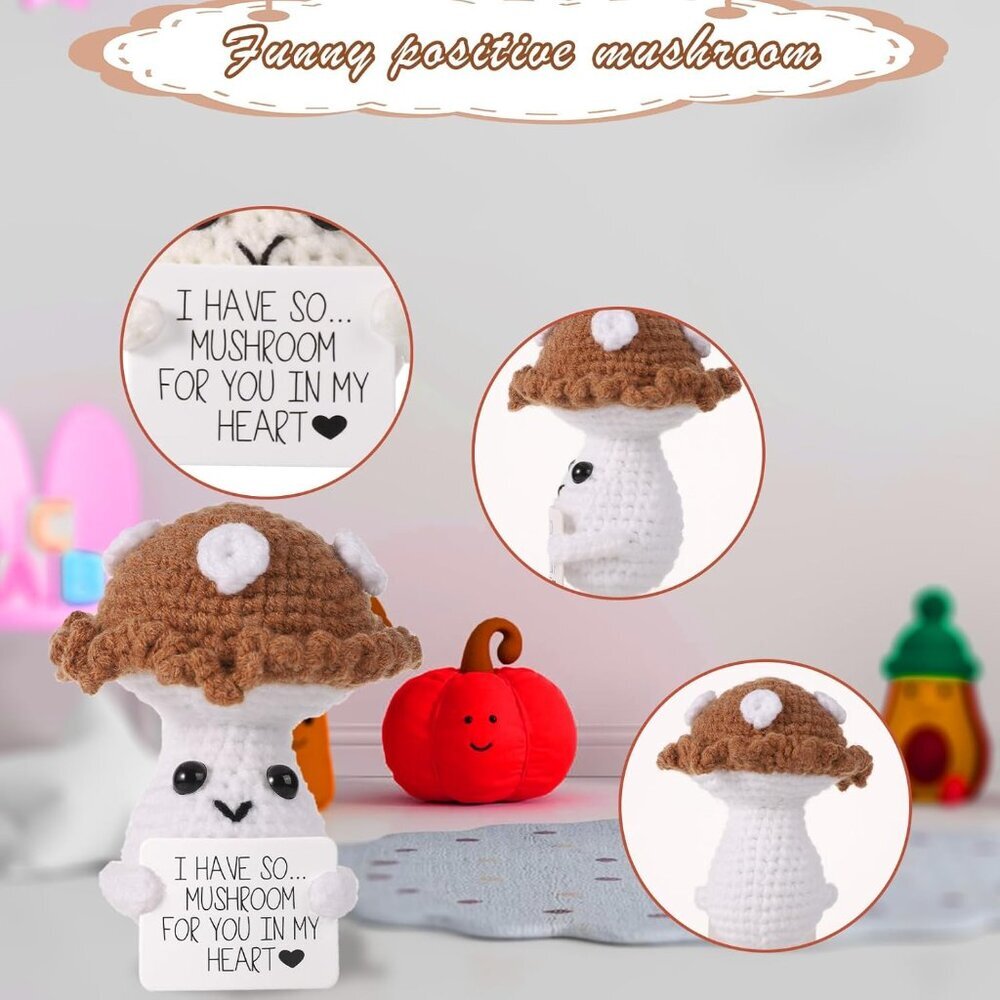 Funny Positive Mushroom, 3.94in Creative Cute Plush Knitted Wool Mushroom Doll w - Picture 4 of 7